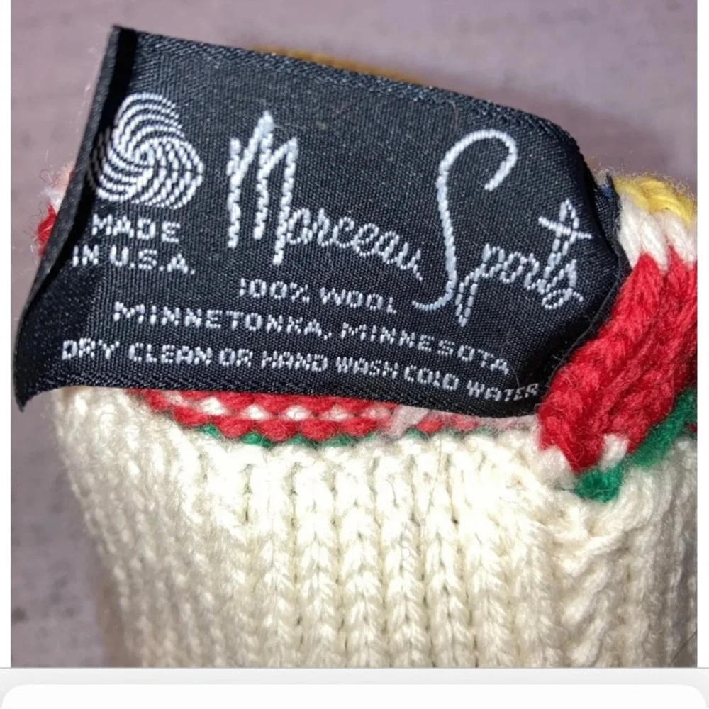 Vintage 70s Boy Rainbow Personalized David Wool Hat Primary Colors Ski Pom Pom